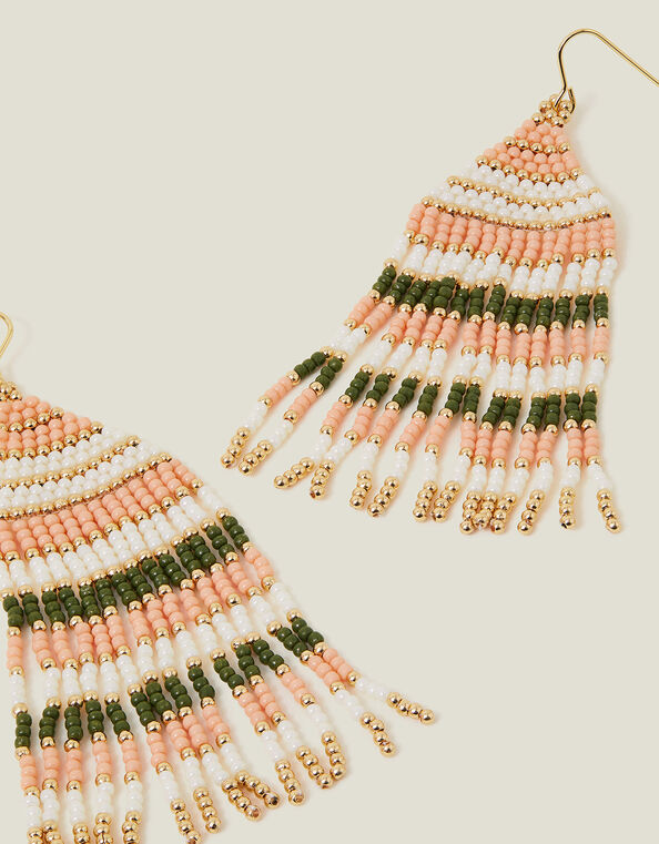 Stripe Beaded Tassel Earrings, , large