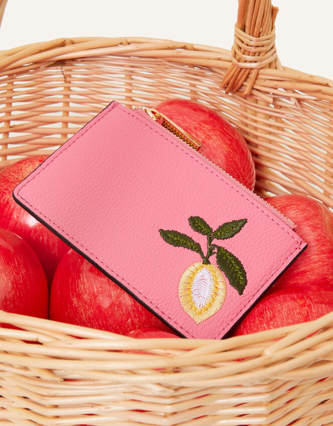 Embroidered Fruit Cardholder, Pink (PINK), large