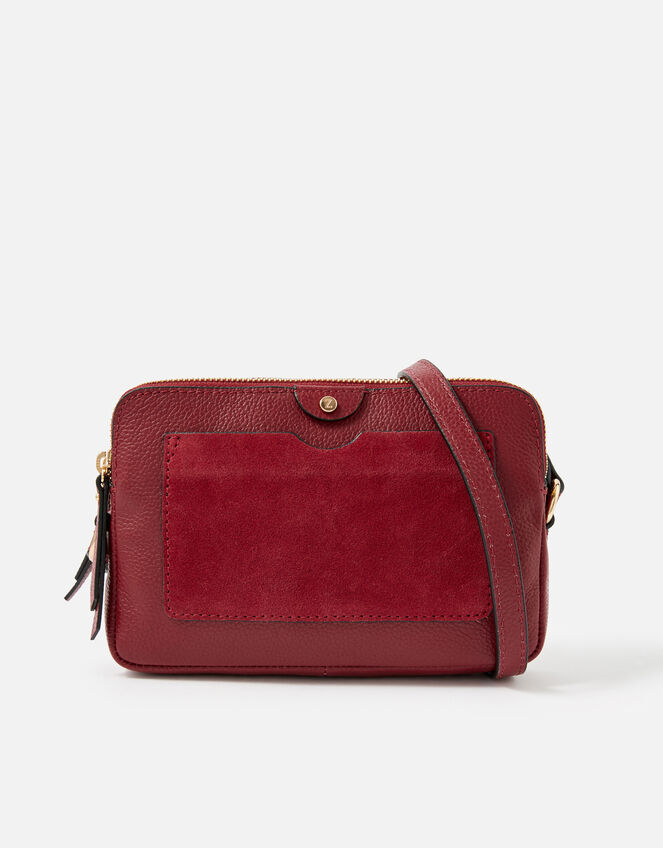 Hanna Double Zip Leather Cross-Body Bag , Red (RED), large