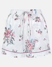Floral Print Cotton Shorts Pyjamas Set, Ivory (IVORY), large