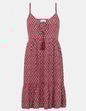 Flower Print Mini Dress, Red (BURGUNDY), large