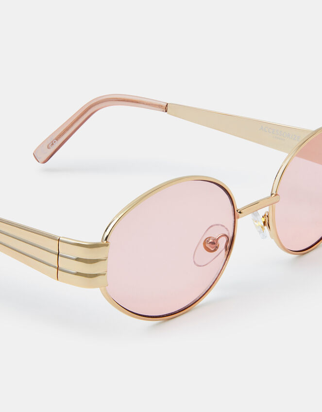 Rose Tinted Metal Oval Sunglasses, , large