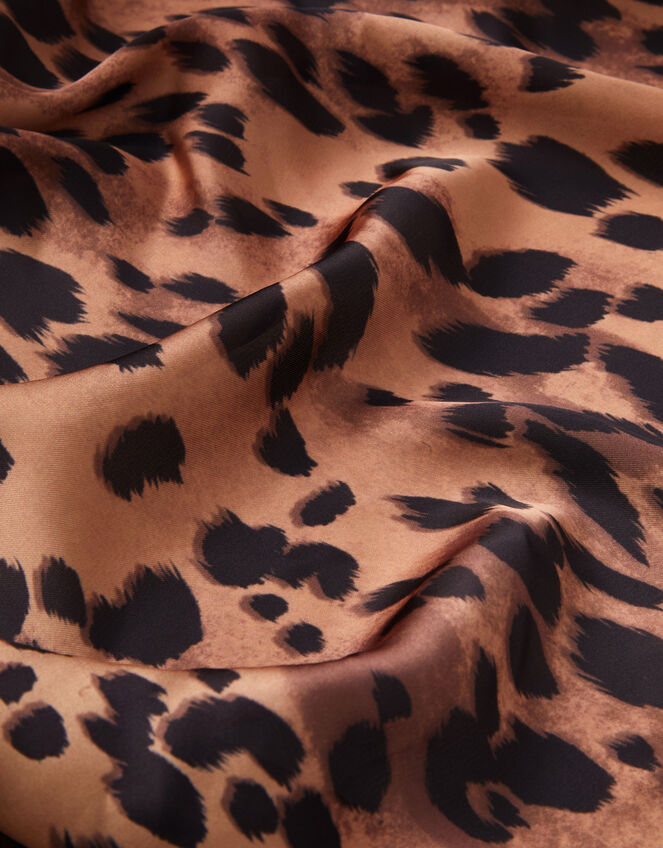 Leopard Print Square Satin Scarf, , large