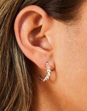 Sterling Silver-Plated Sparkle Leaf Hoop Earrings, , large