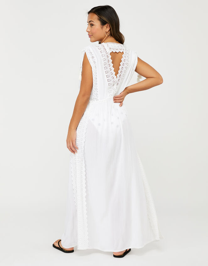 Chiffon and Lace Maxi Kaftan, White (WHITE), large