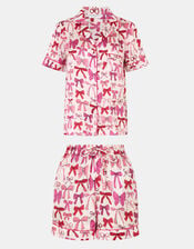 Bow Print Satin Short Pyjamas Set, Pink (PINK), large