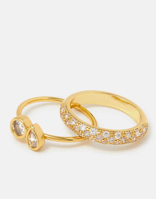 2-Pack 14ct Gold-Plated Mix Diamant&eacute; Rings, Gold (GOLD), large