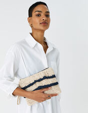 Ruffle Raffia Clutch Bag, , large