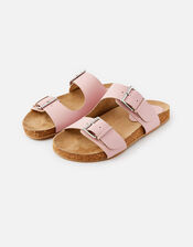 Buckle Footbed Leather Sandals , Pink (PINK), large