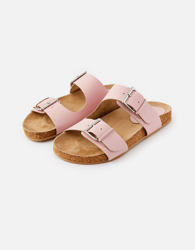 Buckle Footbed Leather Sandals , Pink (PINK), large