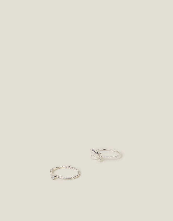 2-Pack Butterfly Diamante Rings, Silver (SILVER), large