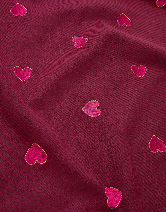 Heart Embroidered Blanket Scarf, Red (BURGUNDY), large