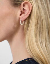 Sterling Silver-Plated Sparkle Horseshoe Earrings, , large