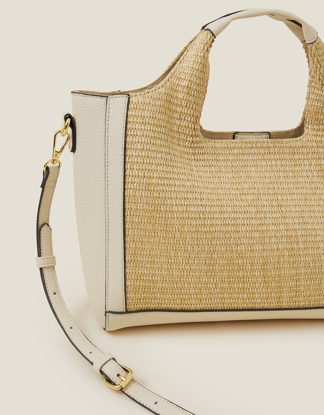 Jute Faux Leather Handbag Cream, , large