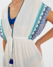 Embroidered Fringe Mini Kaftan, White (WHITE), large