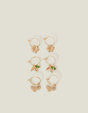 3-Pack Flower Gem Hoop Earrings, , large