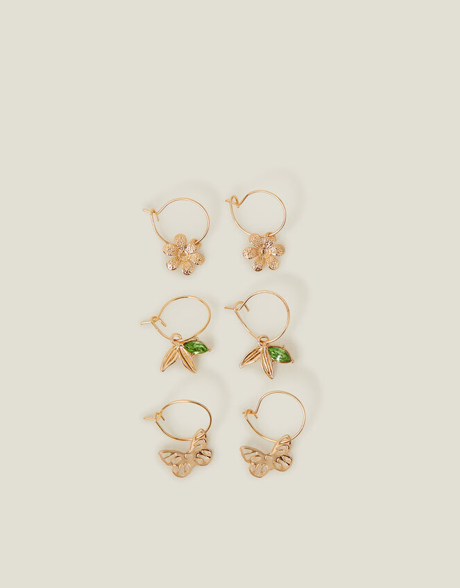 3-Pack Flower Gem Hoop Earrings, , large