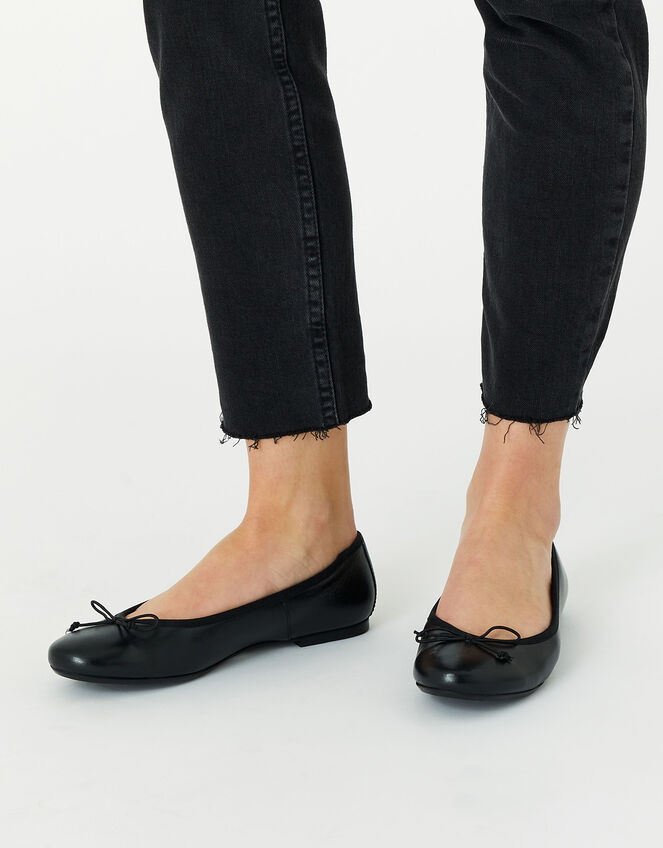 Leather Ballerina Flats, Black (BLACK), large