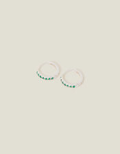 Sterling Silver Embellished Huggie Hoops, , large