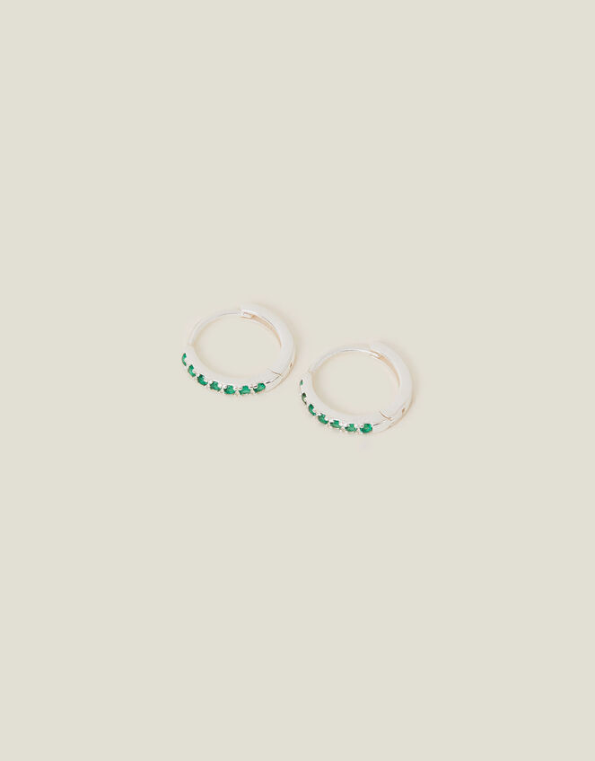 Sterling Silver Embellished Huggie Hoops, , large