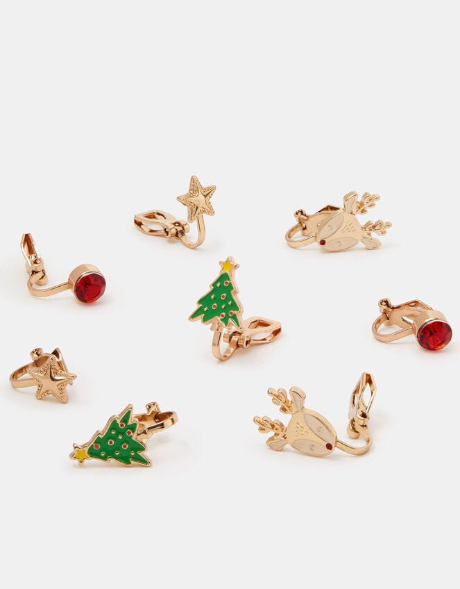 4-Pack Girls Christmas Clip On Earrings, , large
