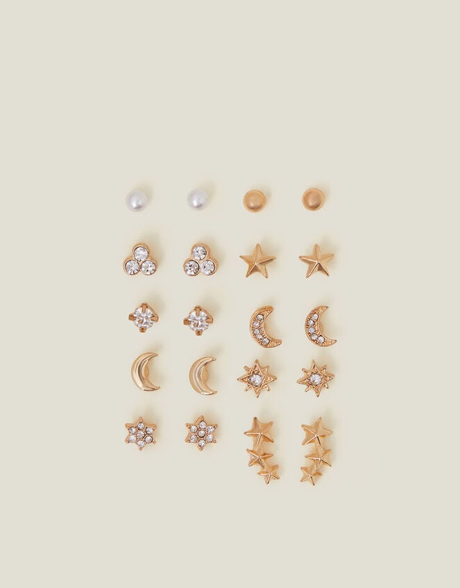 10-Pack Celestial Sparkle Stud Earrings, , large