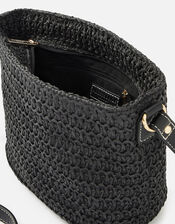 Maeve Raffia Cross-Body Bag, Black (BLACK), large