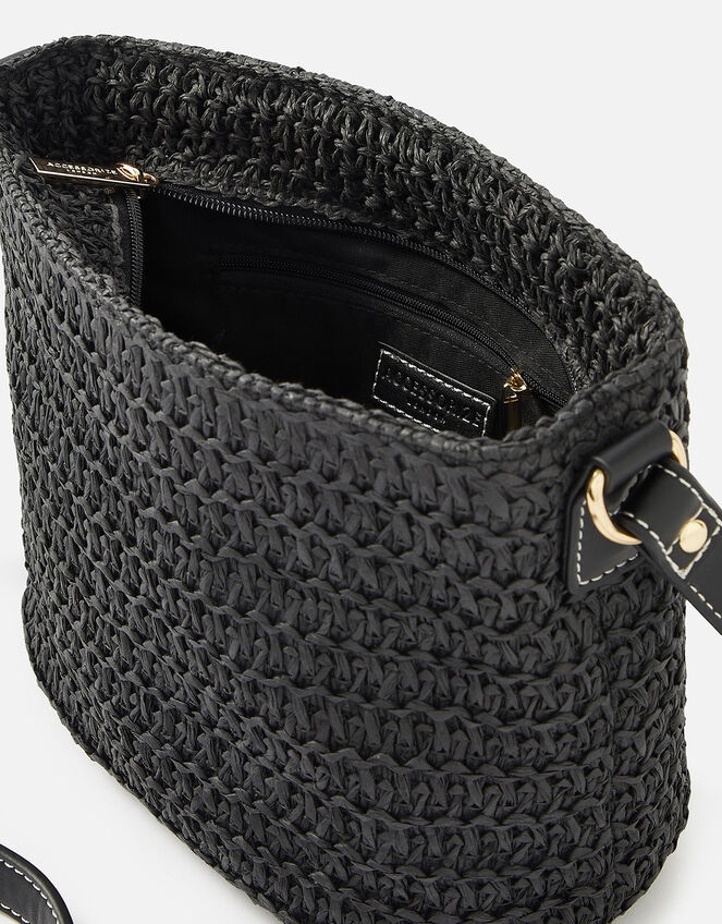 Maeve Raffia Cross-Body Bag, Black (BLACK), large