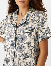 Floral Print Satin Short Pyjama Set, Blue (NAVY), large