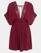 Crochet Trim Mini Kaftan, Red (BURGUNDY), large