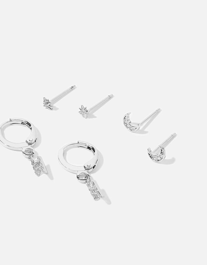 Platinum Plated Celestial Stud and Hoops Set of Three, , large