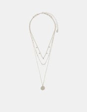 Filigree Coin Pendant Layered Necklace, Silver (SILVER), large