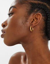 14ct Gold-Plated Diamond Cut Horseshoe Hoop Earrings, , large