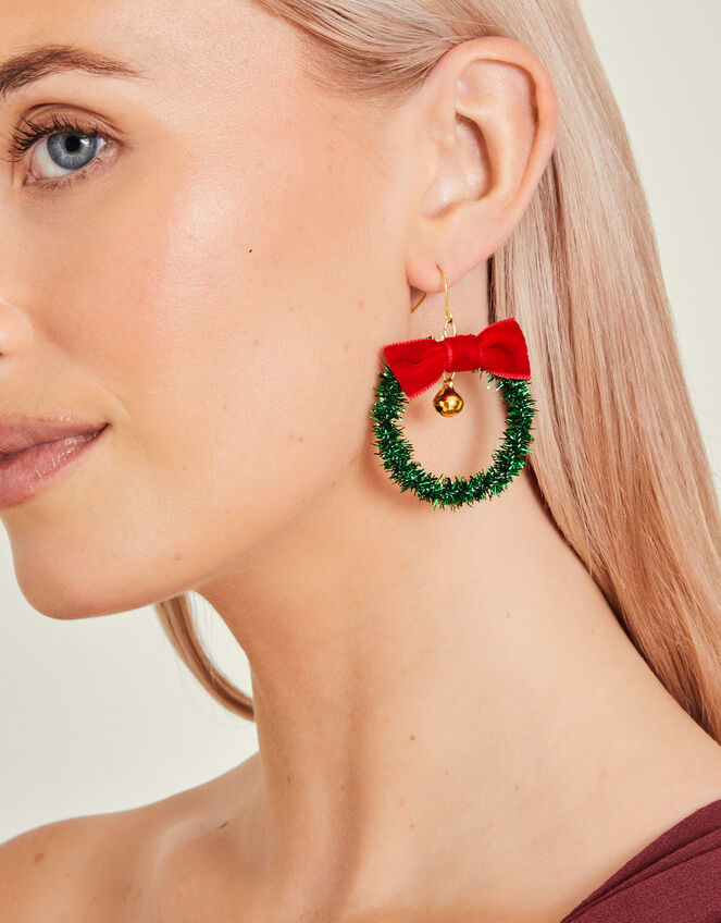 Christmas Wreath Earrings, Green (GREEN), large