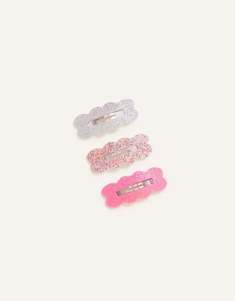 Girls Glitter Scallop Hair Clips Set of Three, , large