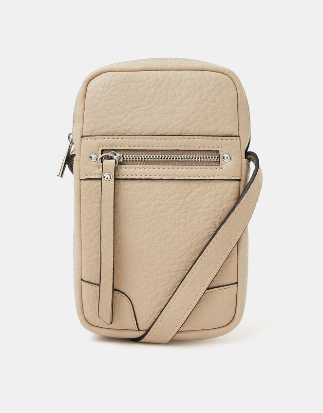 Faux Leather Crossbody Phone Bag, Mink (MINK), large