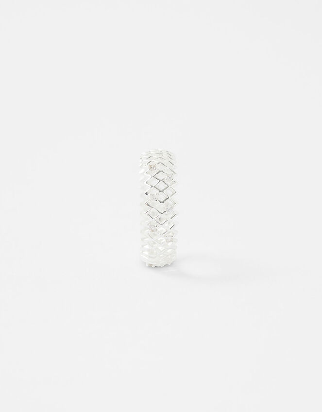 Sterling Silver Sparkle Hexagon Ring, Silver (ST SILVER), large