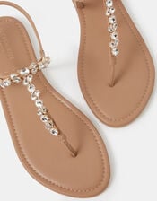 Cluster Jewel Strap Sandals, Tan (TAN), large