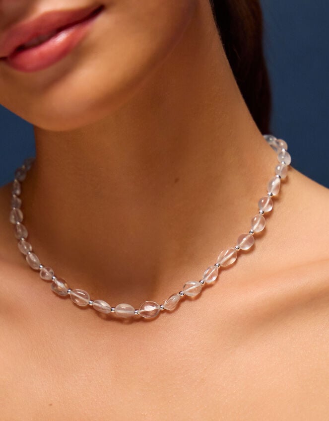 Sterling Silver-Plated Clear Quartz Necklace, , large