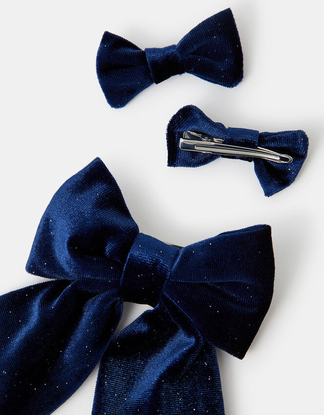 3-Pack Girls Velvet Bow Hair Clips, , large