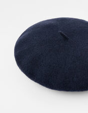 Beret Hat in Pure Wool, Blue (NAVY), large
