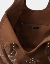 Stud Embroidered Suede Tote Bag, , large