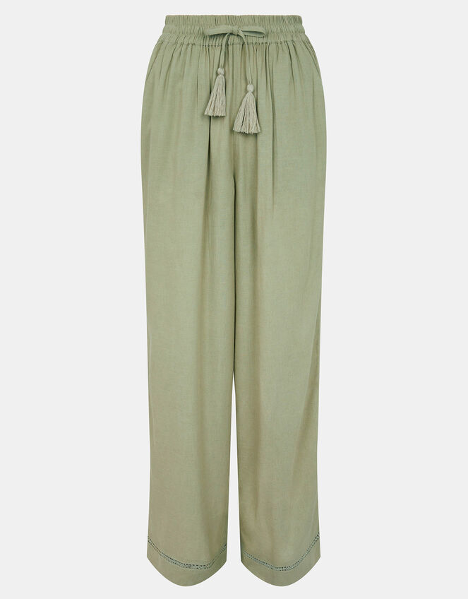 Wide Leg Beach Trousers, Green (KHAKI), large