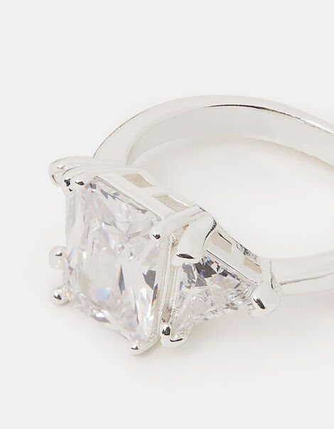 Triple Cubic Zirconia Engagement Ring, Silver (SILVER), large