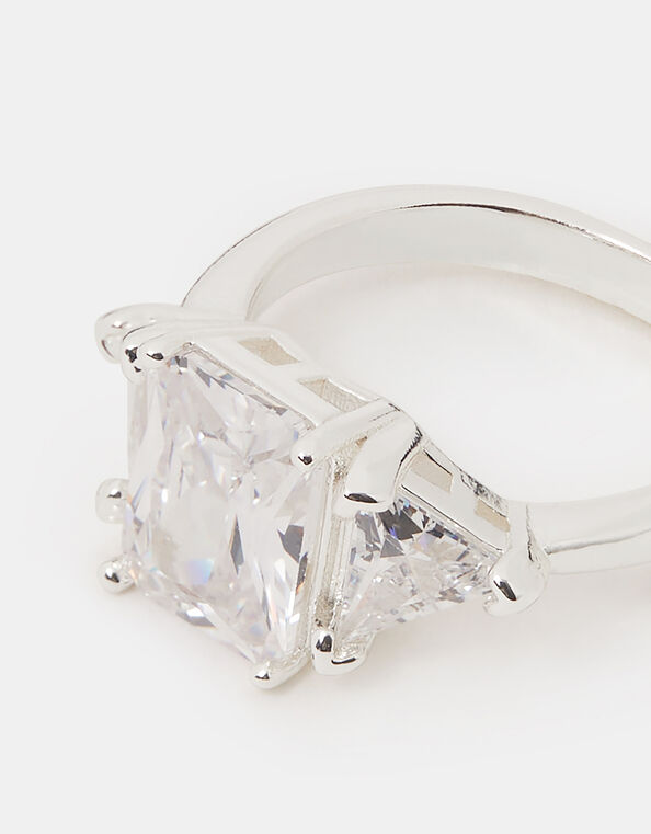 Triple Cubic Zirconia Engagement Ring, Silver (SILVER), large