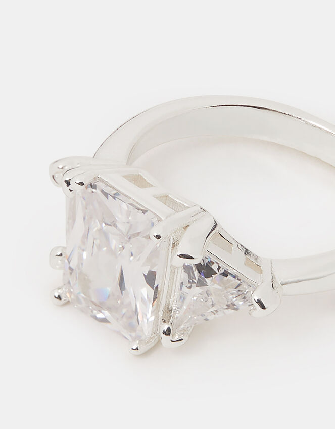 Triple Cubic Zirconia Engagement Ring, Silver (SILVER), large