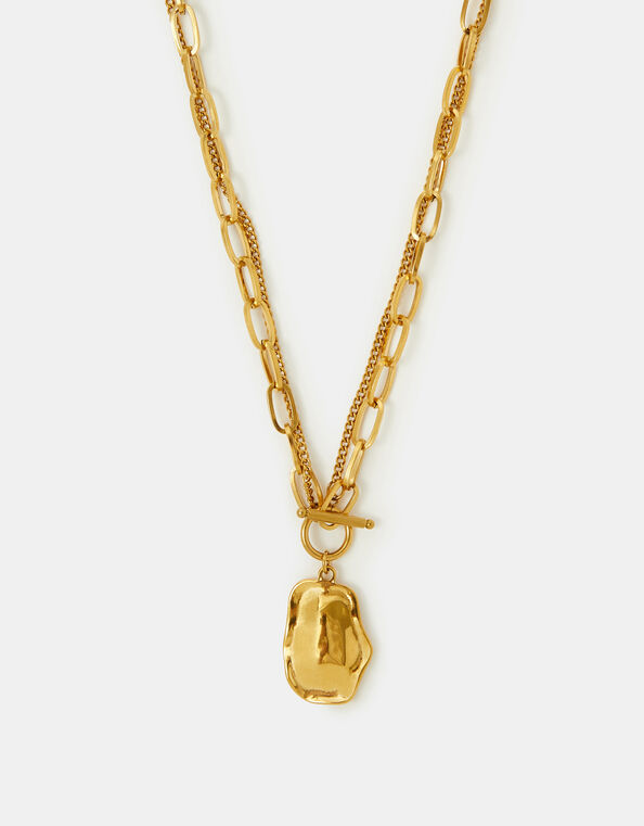 Stainless Steel Nugget Charm T-Bar Necklace, , large