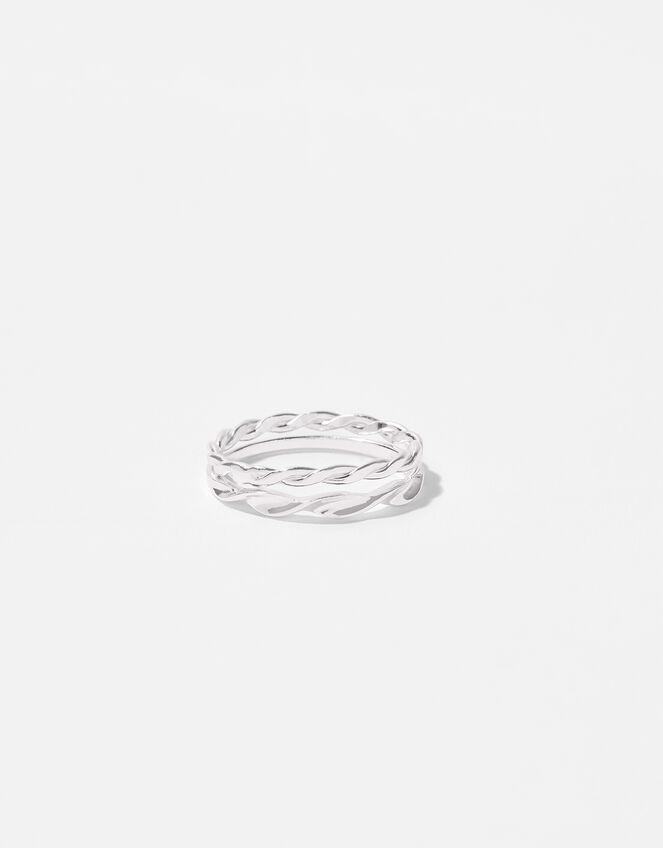 Sterling Silver Twist Ring Set, Silver (ST SILVER), large