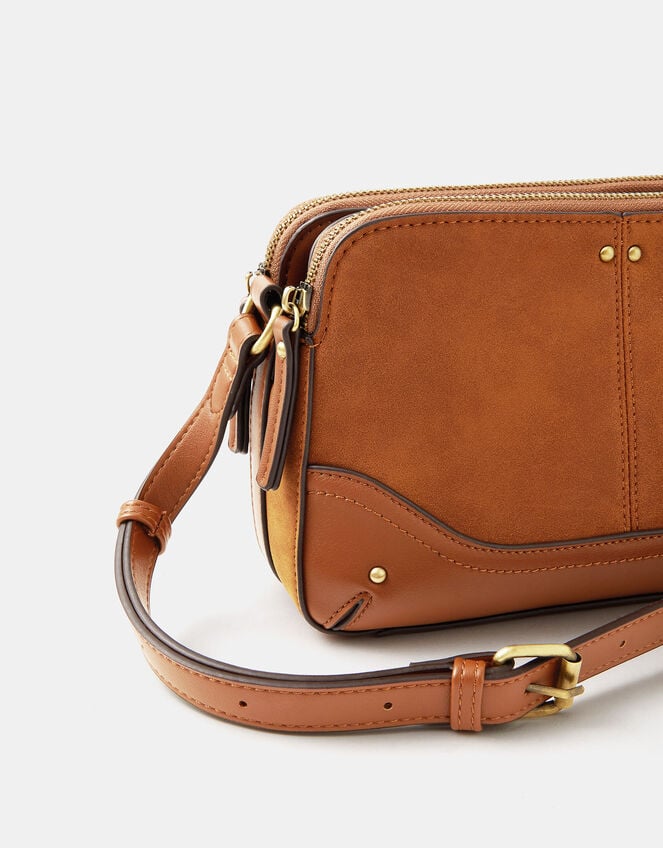 Classic Double Zip Crossbody Bag, Tan (TAN), large