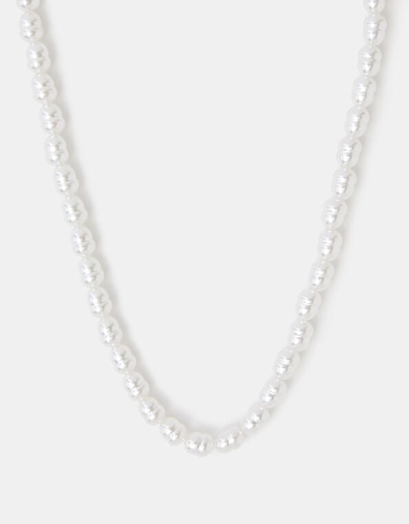 Stainless Steel Faux Pearl Necklace, , large